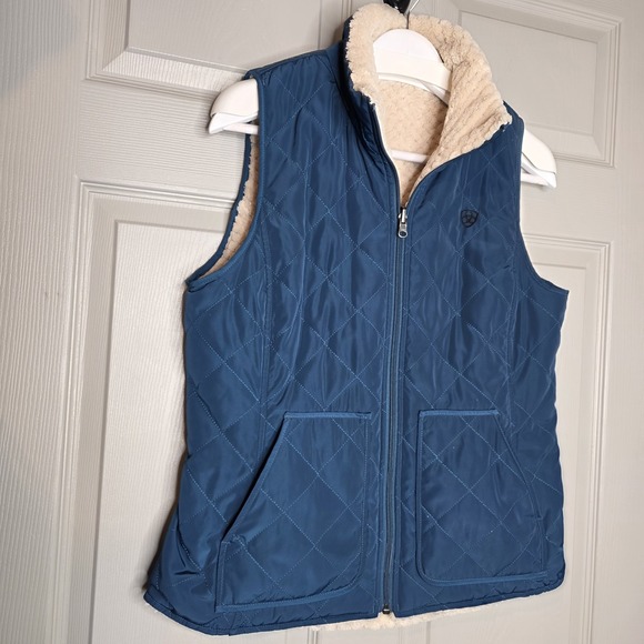 Ariat Real Reversible Dilon Teal Vest Faux Sherpa Women's Size Medium Western - Picture 2 of 9